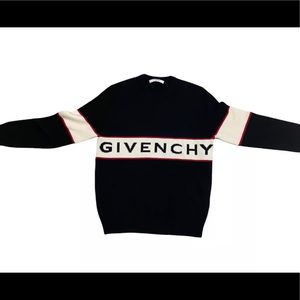 GIVENCHY Logo Intarsia Wool Sweater Black White Red Men size M